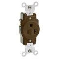 Product Image of Single Receptacle Outlet,  Indented Face, 20A, 125V Back or Side Wire, NEMA 5-20R, 2-Pole, 3-Wire, Self-Grounding (Brown)