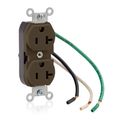 Product Image of Duplex Receptacle Outlet,  Smooth Face, 20A, 125V Pre-Wired Leads, NEMA 5-20R, 2-Pole, 3-Wire, Self-Grounding (Brown)