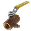 Product Image of 1/2" FNPT Bronze 2-Piece Full Port Gas Shutoff Ball Valve w/ Tee Handle & 1/8" Side Tap