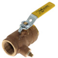 Product Image of 1" FNPT Bronze 2-Piece Full Port Gas Shutoff Ball Valve w/ Tee Handle & 1/8" Dual Tap