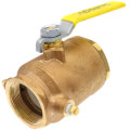 Product Image of 2" FNPT Bronze 2-Piece Full Port Gas Shutoff Ball Valve w/ Tee Handle & 1/4" Dual Tap