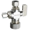 Product Image of 1/2" Nom Comp (5/8" OD) x 3/8" OD Comp x 1/4" OD Comp Straight Dual Outlet Valve, Lead Free (Chrome)
