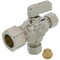 Product Image of 1/2" Nom Comp. (5/8" OD) x 3/8" OD Comp x 3/8" OD Comp Straight Dual Outlet Valve, Lead Free (Chrome)