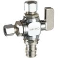Product Image of 1/2" Expansion PEX x 3/8" x 1/4" OD Comp Straight Dual Outlet Supply Stop Valve, Lead Free (Chrome Plated)