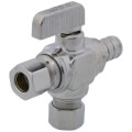 Product Image of 1/2" Pex Crimp x 3/8" x 3/8" OD Compression Straight Stop Valve, Lead Free (Chrome Plated Brass)