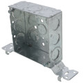 Product Image of 4" x 1-1/2" Deep Steel Square Box w/ 1/2" & 3/4" Eccentric Knockouts & SV Bracket