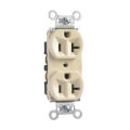 Product Image of Hard Use Spec Grade Duplex Receptacle, 20A, 2 Pole, 3 Back & Side Wire, NEMA 5-20R - Ivory (125V)