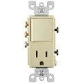 Product Image of 3-Way Decora 5-15R Combination Switch, Rocker & Receptacle - Ivory (120V)