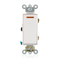 Product Image of 20A, 277V Decora Plus Rocker Lighted Handle, Illuminated Off 3-way AC Quiet Switch, Commercial Spec Grade, Self Grounding, Back & Side Wired, (White)