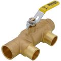 Product Image of 1-1/4" x 1" Pro-Pal Full Port Brass Ball Valve w/ Reversible Handle, Primary/Secondary Loop Purge Tee (600 WOG)