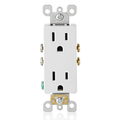 Product Image of 15A, 125V NEMA 5-15R, 2-Pole, 3-Wire, Decora Duplex Receptacle, Straight Blade, Self Grounding, Quickwire Push-In & Side Wired, Steel Strap (White)