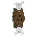 Product Image of Single Receptacle Outlet,  Indented Face, 15A, 125V Back or Side Wire, NEMA 5-15R, 2-Pole, 3-Wire, Self-Grounding (Brown)