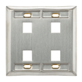 Product Image of Stainless Steel Quickport, Wallplate, Dual-Gang, 4-port, w/ ID Windows