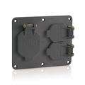 Product Image of Two-Gang Coverplate, 1- 1.56" Diameter w/ Weather-resistant Flip-lid, 1- Duplex w/ Weather-resistant Flid-lid (Black)