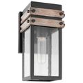 Product Image of Homestead 1 Light Small Wall Lantern Matte Black & Wood Finish w/ Clear Seeded Glass