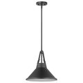 Product Image of Zelda 1 Light Pendant Medium Base 60 Watt Black Finish Black Metal Shade Faux Leather Straps