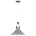 Product Image of Zelda 1 Light Pendant Medium Base 60 Watt Black Finish Gray Metal Shade Faux Leather Straps