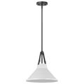 Product Image of Zelda 1 Light Pendant Medium Base 60 Watt Black Finish White Metal Shade Faux Leather Straps