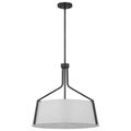 Product Image of Livingston 4 Light Pendant Medium Base 60 Watt Matte Black Finish White Linen Fabric Shade