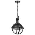 Product Image of Lincoln 1 Light Medium Pendant Medium Base 60 Watt Matte Black Finish Clear Seeded Glass