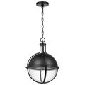 Product Image of Lincoln 1 Light Large Pendant Medium Base 60 Watt Matte Black Finish Clear Seeded Glass