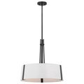 Product Image of Flynn 3 Light Pendant Medium Base 60 Watt Black Finish White Textile Shade