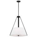 Product Image of Brewster 3 Light Pendant Black Finish Faux Leather Wrapped Straps White Textile Shade