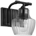 Product Image of Destin 1 Light Vanity Medium Base 60 Watt Black And Silver Finish Clear Ribbed Glass