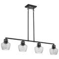 Product Image of Destin 4 Light Island Pendant Medium Base 60 Watt Black And Silver Accent Finish Clear Ribbed Glass