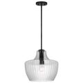Product Image of Destin 1 Light Medium Pendant Medium Base Black And Silver Accent Finish Clear Ribbed Glass