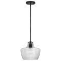 Product Image of Destin 1 Light Mini Pendant Medium Base 60 Watt Black And Silver Accent Finish Clear Ribbed Glass