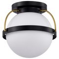 Product Image of Lakeshore 1 Light Small Flush Matte Black & Natural Brass Finish White Opal Glass