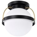Product Image of Lakeshore 1 Light Medium Flush Matte Black & Natural Brass Finish White Opal Glass