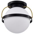 Product Image of Lakeshore 1 Light Large Flush Matte Black & Natural Brass Finish White Opal Glass