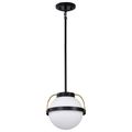 Product Image of Lakeshore 1 Light Small Pendant Matte Black & Natural Brass Finish White Opal Glass