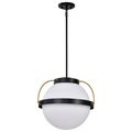 Product Image of Lakeshore 1 Light Medium Pendant Matte Black & Natural Brass Finish White Opal Glass