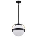 Product Image of Lakeshore 1 Light Large Pendant Matte Black & Natural Brass Finish White Opal Glass