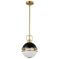 Product Image of Everton 1 Light Pendant 10 Inches Matte Black & Brass Finish Etched Opal Glass