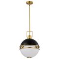 Product Image of Everton 2 Light Pendant 14 Inches Matte Black & Brass Finish Etched Opal Glass