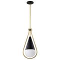 Product Image of Admiral 1 Light Pendant 6 Inches Matte Black and Natural Brass Finish White Opal Glass