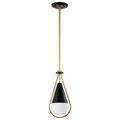 Product Image of Admiral 1 Light Pendant 10 Inches Matte Black and Natural Brass Finish White Opal Glass