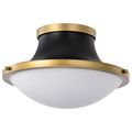 Product Image of Lafayette 1 Light Flush Mount Fixture 14 Inches Matte Black Finish w/ Natural Brass Accents and White Opal Glass
