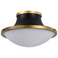 Product Image of Lafayette 3 Light Flush Mount Fixture 18 Inches Matte Black Finish w/ Natural Brass Accents and White Opal Glass