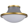 Product Image of Lafayette 3 Light Flush Mount Fixture 18 Inches Gray Finish w/ Natural Brass Accents and White Opal Glass