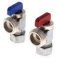 Product Image of 5/8" OD Comp (1/2 Nom. Pipe) x Male Hose, Angle Hose & Boiler Drain, Red & Blue Handles, LF, Chrome Plated (Pack of 2)