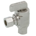Product Image of 3/8" OD Fem. Comp x 3/8" OD Comp Angle Mini Ball Stop Valve, Lead Free (Chrome)