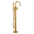 Product Image of Cia Single Handle Floor Mounted Tub Filler w/ Hand Shower (Brushed Gold), 615BG