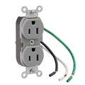 Product Image of Duplex Receptacle Outlet,  Smooth Face, 15A, 125V Pre-Wired Leads, NEMA 5-15R, 2-Pole, 3-Wire, Self-Grounding, Gray