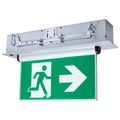 Product Image of Running Man Green Edge Lit Exit Sign, 120-347V, 2HR backup, Single/Dual Face, Universal Surface or Recessed Mounting, Pivoting Panel