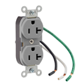 Product Image of Duplex Receptacle Outlet,  Smooth Face, 20A, 125V Pre-Wired Leads, NEMA 5-20R, 2-Pole, 3-Wire, Self-Grounding, Gray